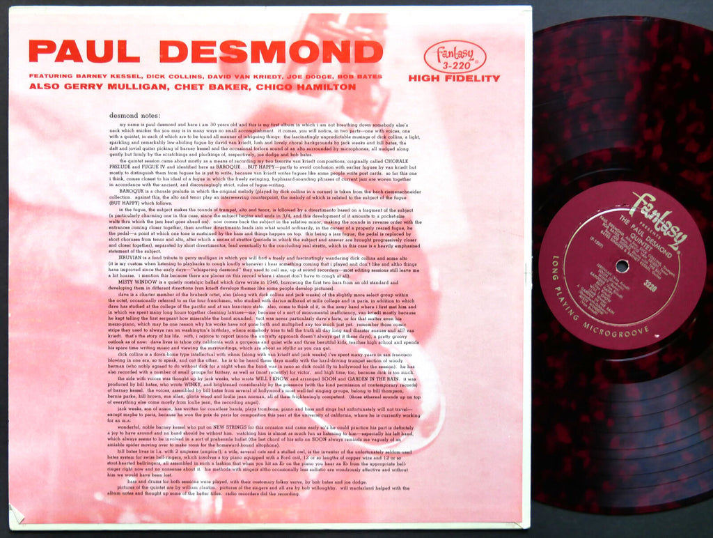 GERRY MULLIGAN CHET BAKER PAUL DESMOND LP FANTASY 3-220 US 1956 DG MONO RED WAX