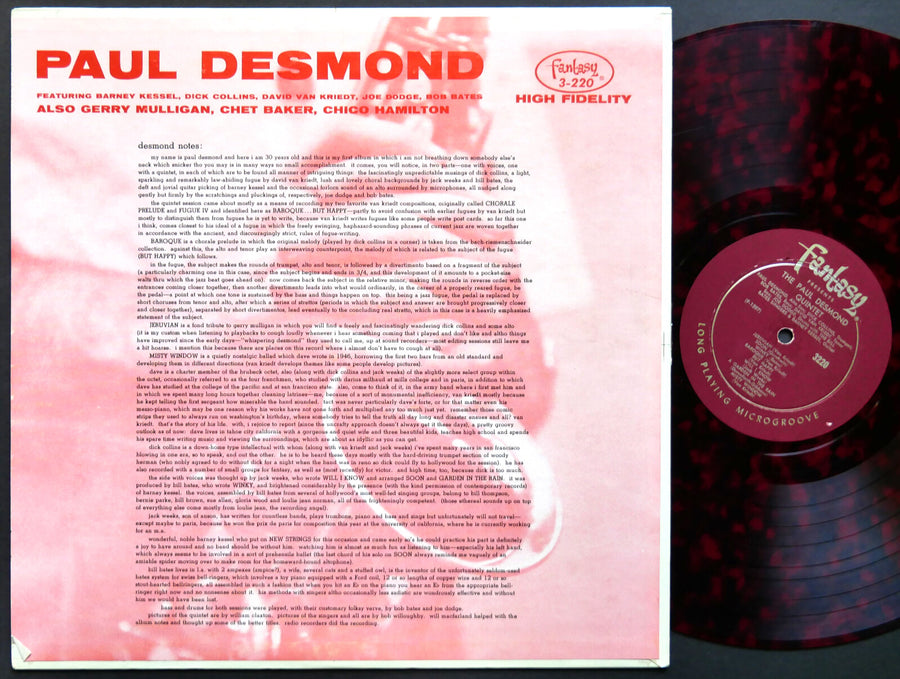 GERRY MULLIGAN CHET BAKER PAUL DESMOND LP FANTASY 3-220 US 1956 DG MONO RED WAX