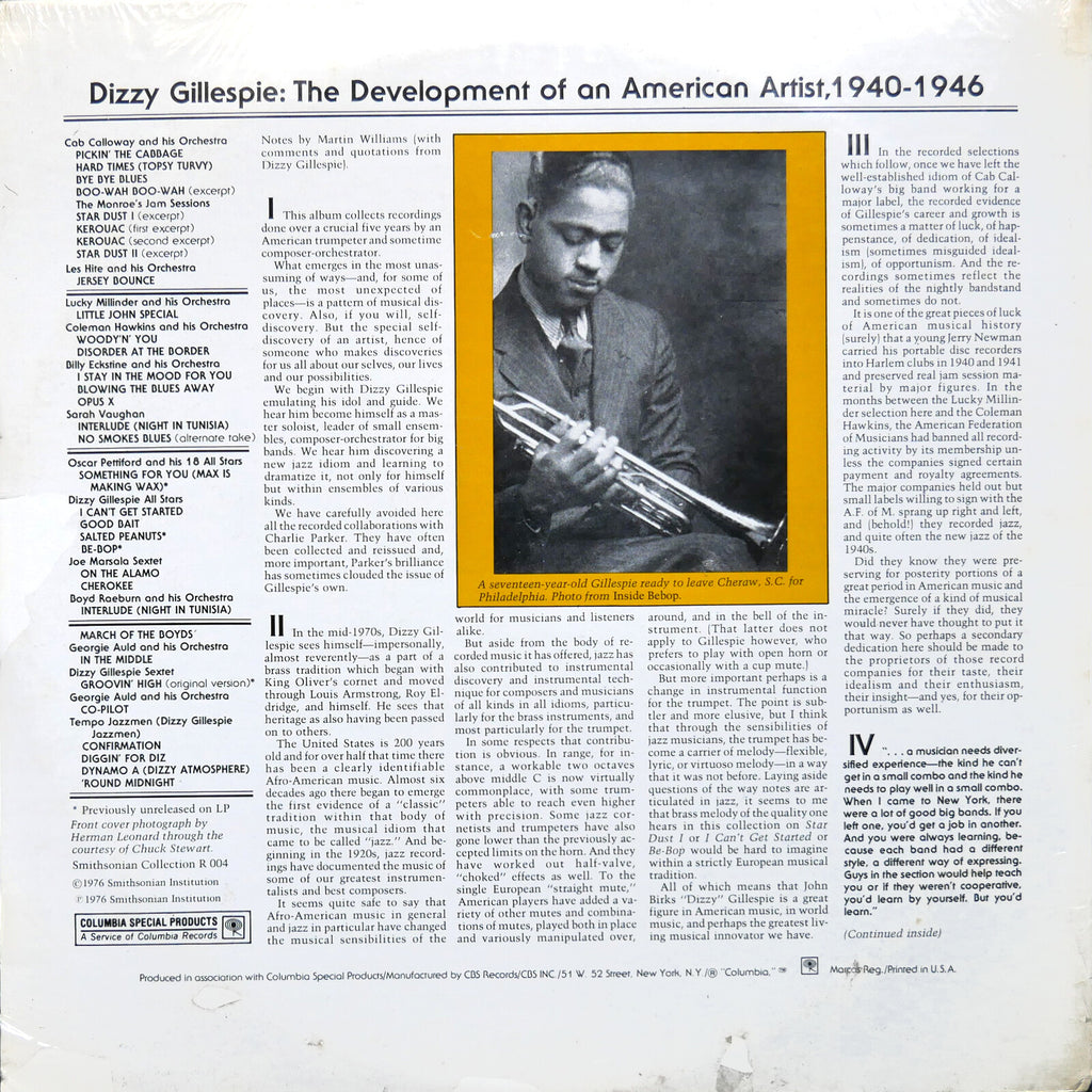 DIZZY GILLESPIE The Development Of An American Artist 2 x LP SMITHSONIAN R 004