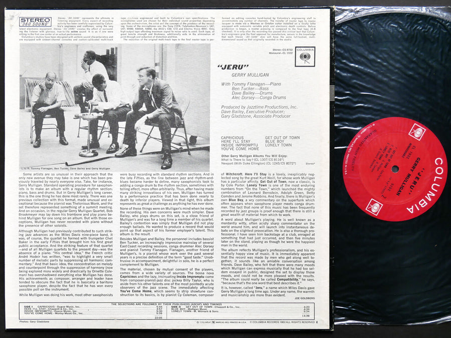 GERRY MULLIGAN Jeru LP COLUMBIA CL 1932 US 1963 MONO Tommy Flanagan Dave Bailey