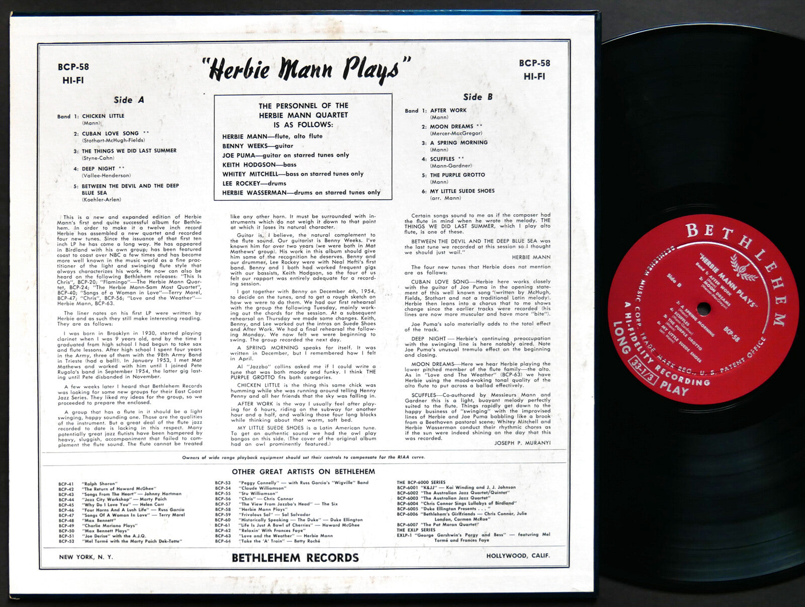 HERBIE MANN Herbie Mann Plays LP BETHLEHEM RECORDS BCP-58 US 1956 JAZZ DG MONO