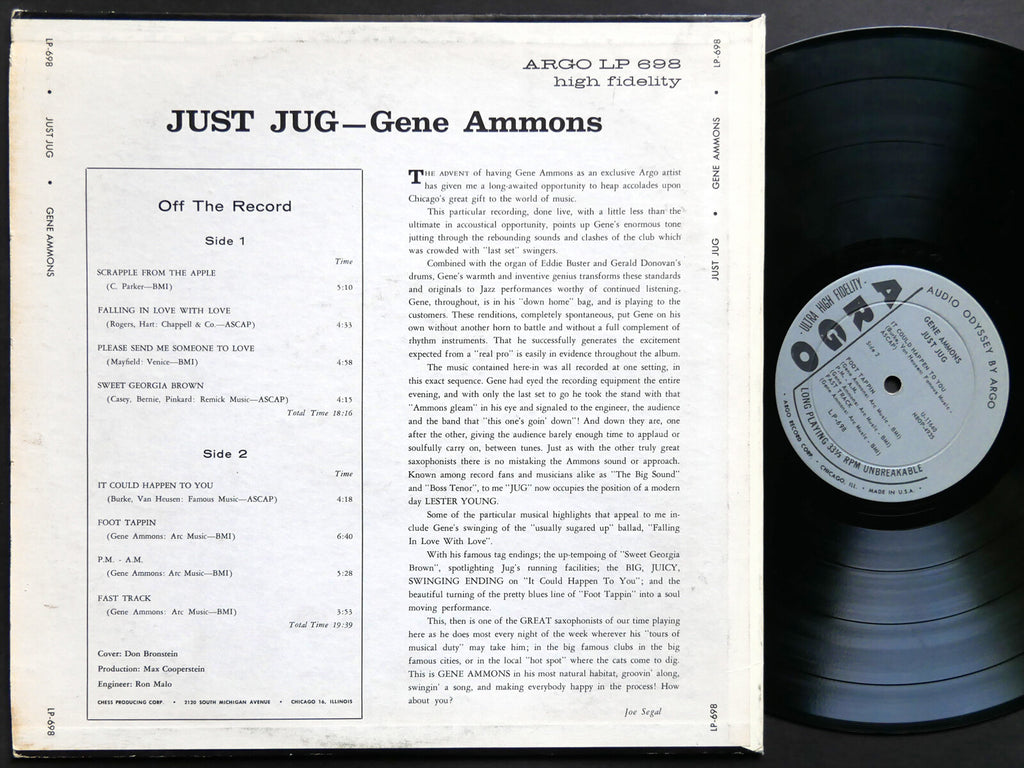 GENE AMMONS Just Jug LP ARGO LP-698 US 1962 DG MONO Gerald Donovan Gene Ammons