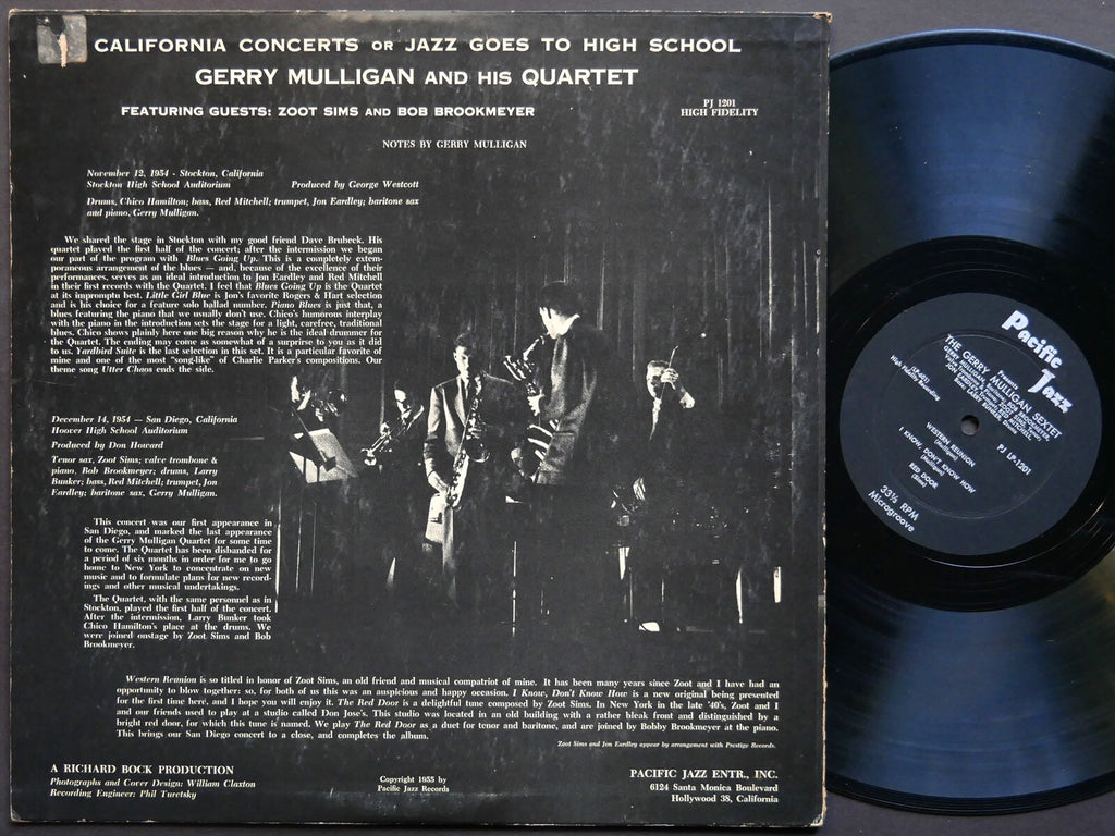 GERRY MULLIGAN California Concerts LP PACIFIC JAZZ PJ 1201 DG MONO Zoot Sims