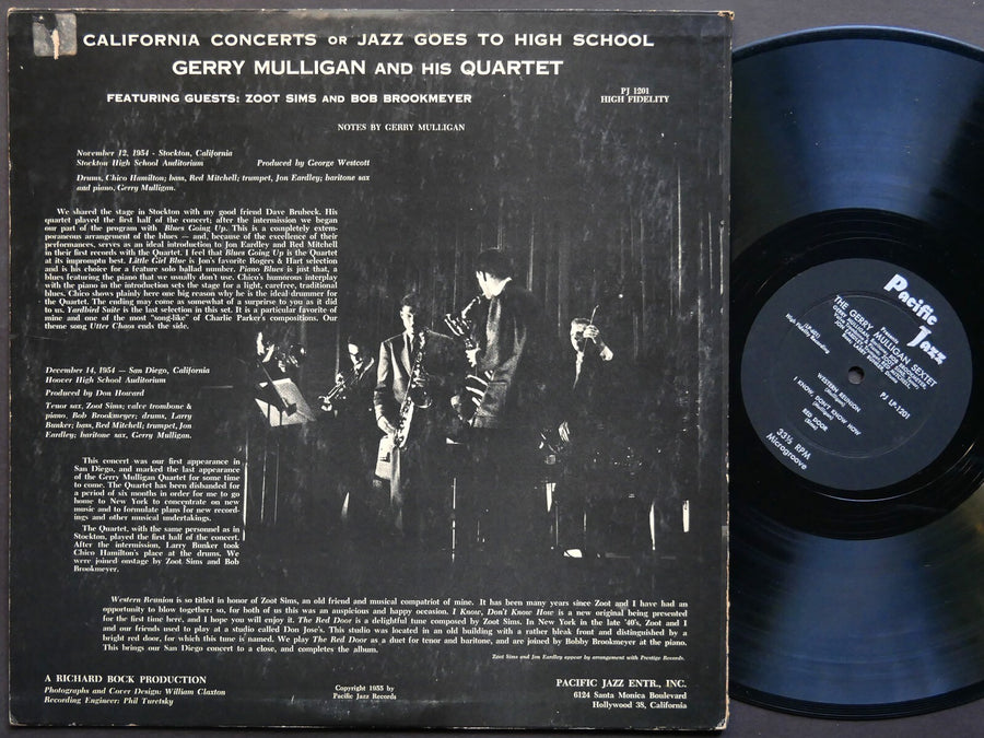 GERRY MULLIGAN California Concerts LP PACIFIC JAZZ PJ 1201 DG MONO Zoot Sims