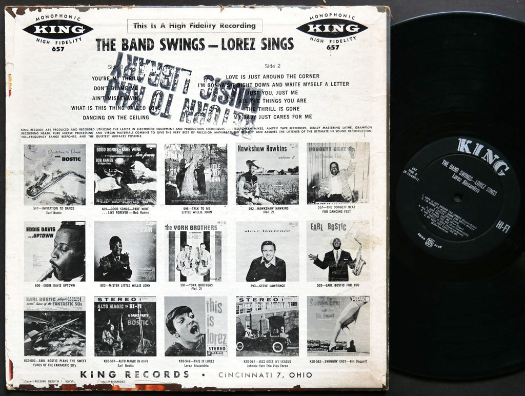 LOREZ ALEXANDRIA The Band Swings Lorez Sings LP KING RECORDS 657 US 1959 DG MONO