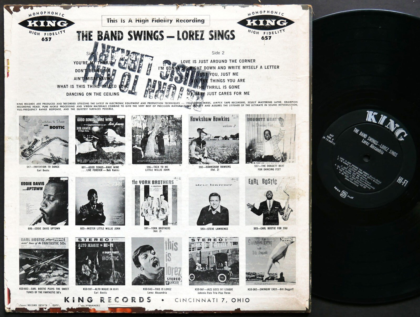 LOREZ ALEXANDRIA The Band Swings Lorez Sings LP KING RECORDS 657 US 1959 DG MONO