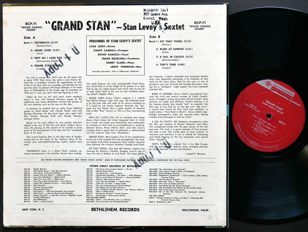 STAN LEVEY Grand Stan LP BETHLEHEM RECORDS BCP 71 US 1957 DG MONO Sonny Clark