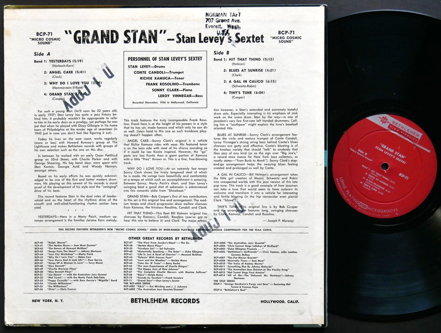 STAN LEVEY Grand Stan LP BETHLEHEM RECORDS BCP 71 US 1957 DG MONO Sonny Clark