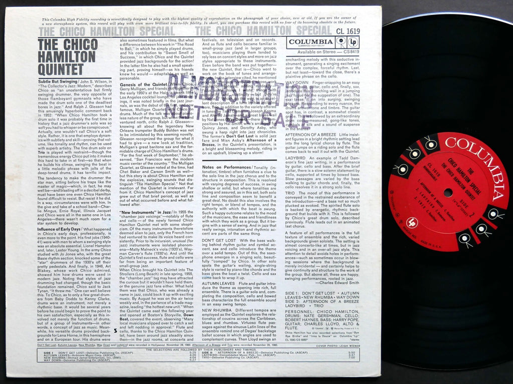CHICO HAMILTON QUINTET Special LP COLUMBIA CL 1619 6-EYE DG MONO Charles Lloyd