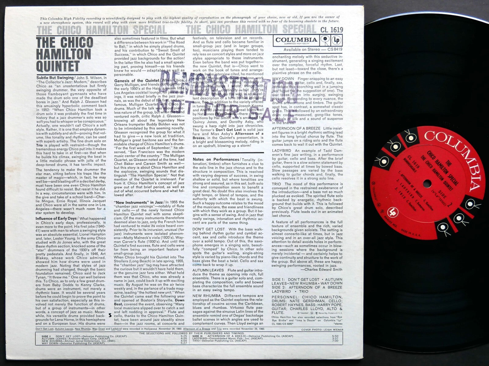 CHICO HAMILTON QUINTET Special LP COLUMBIA CL 1619 6-EYE DG MONO Charles Lloyd