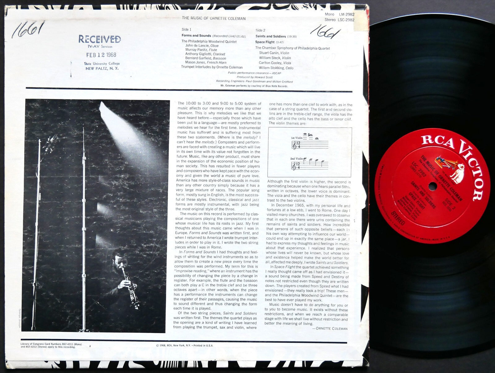 ORNETTE COLEMAN Philadelphia Quartet The Music Of LP RCA VICTOR LSC-298 US 1968