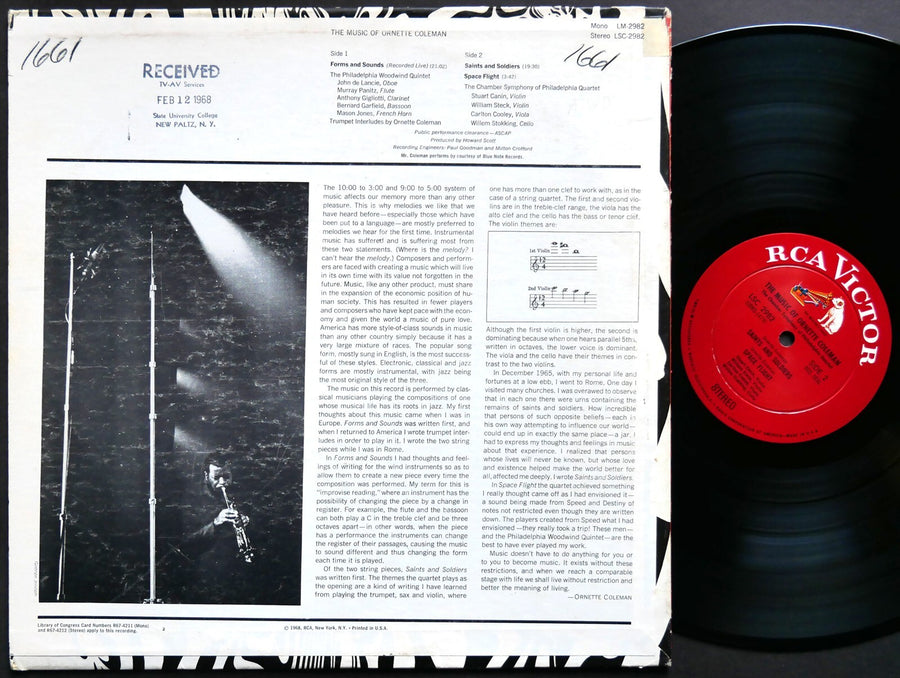 ORNETTE COLEMAN Philadelphia Quartet The Music Of LP RCA VICTOR LSC-298 US 1968