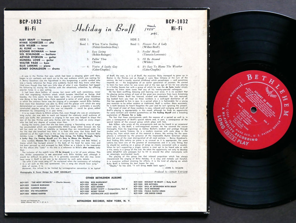 RUBY BRAFF Holiday In Braff 10" LP BETHLEHEM RECORDS BCP 1032 US 1955 DG MONO