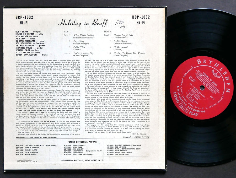 RUBY BRAFF Holiday In Braff 10" LP BETHLEHEM RECORDS BCP 1032 US 1955 DG MONO