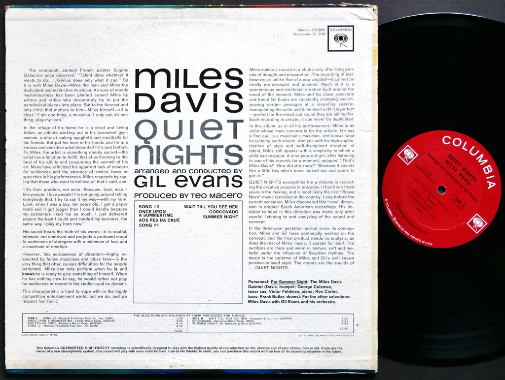MILES DAVIS Quiet Nights LP COLUMBIA CL 2106 US 1964 2-EYE MONO George Coleman