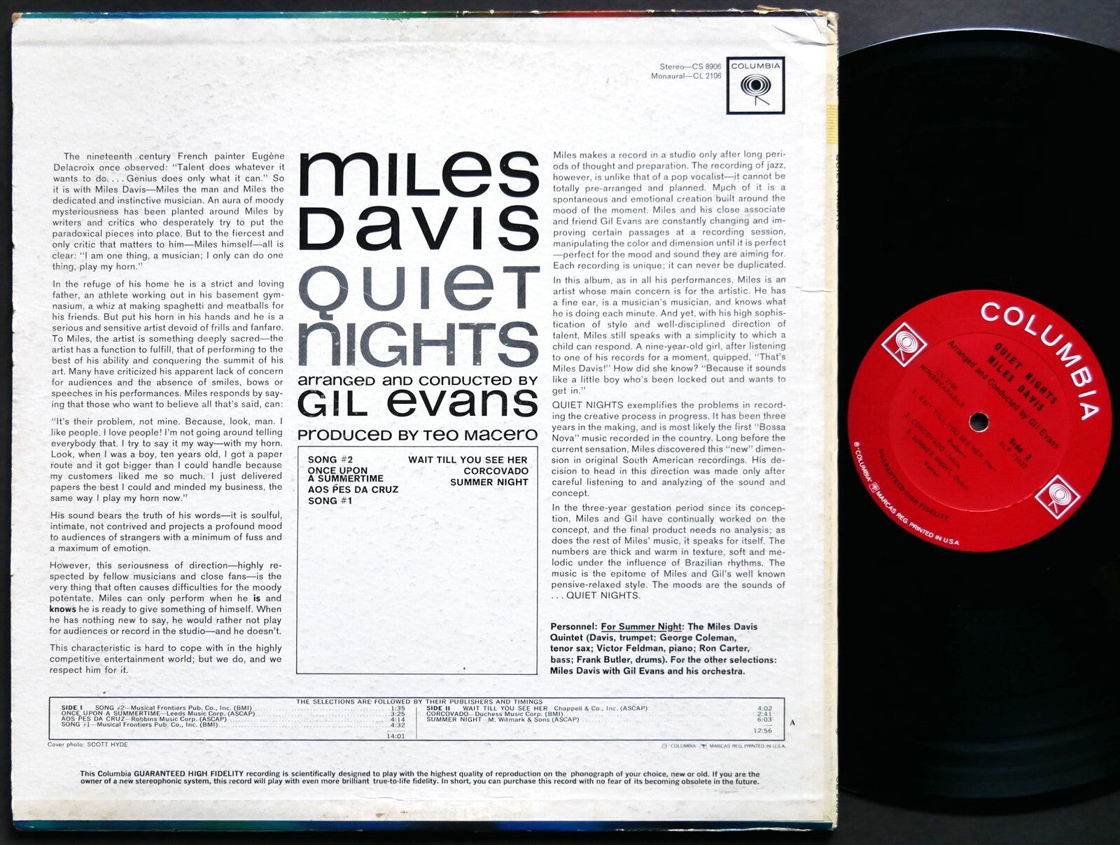 MILES DAVIS Quiet Nights LP COLUMBIA CL 2106 US 1964 2-EYE MONO George Coleman