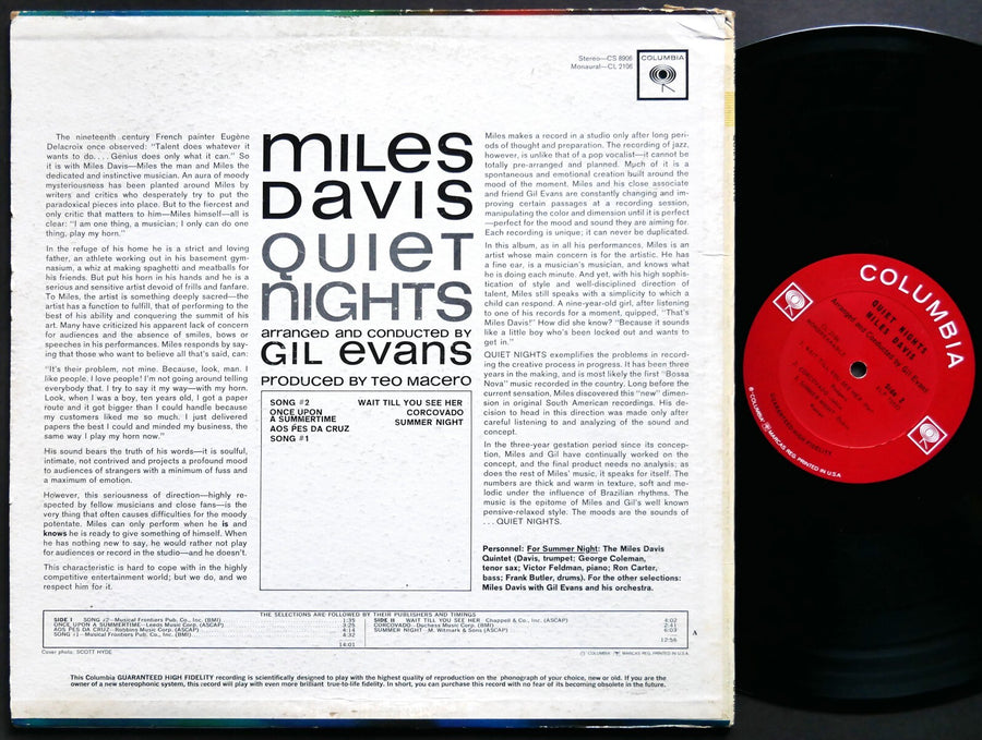 MILES DAVIS Quiet Nights LP COLUMBIA CL 2106 US 1964 2-EYE MONO George Coleman