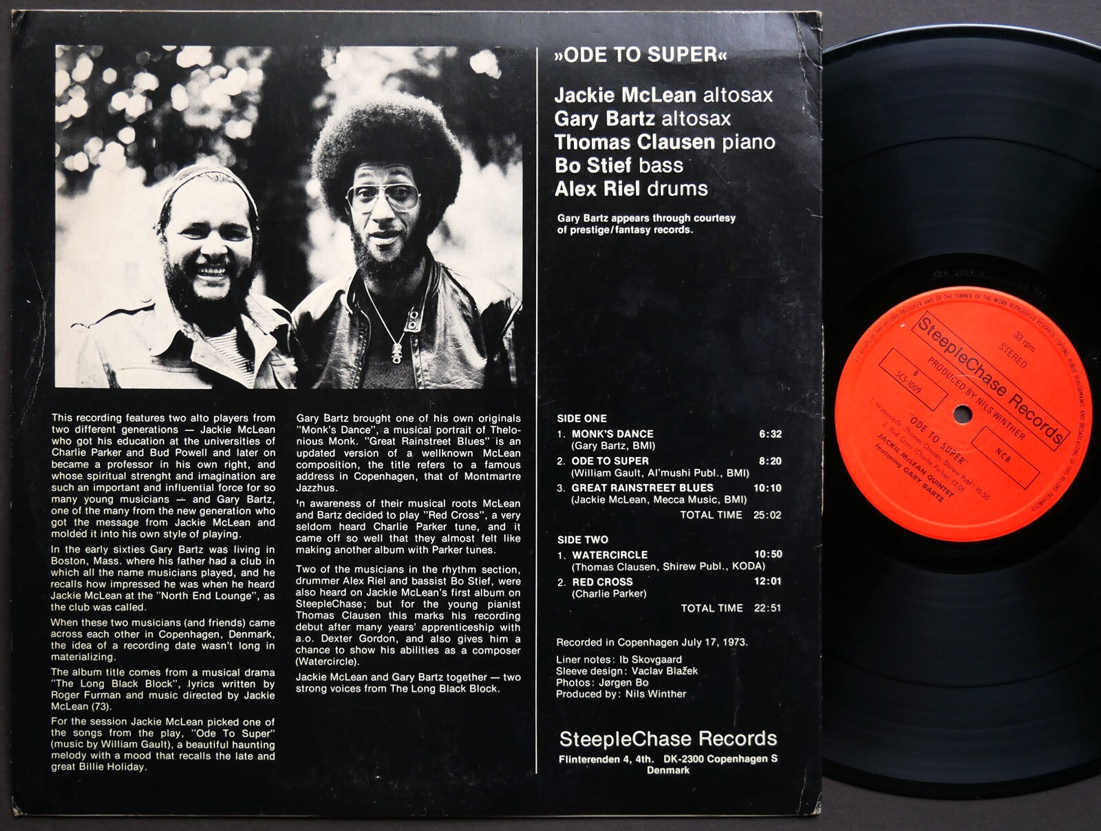 JACKIE MCLEAN GARY BARTZ Ode To Super LP STEEPLECHASE SCS1009 DENMARK 1973 CLEAN