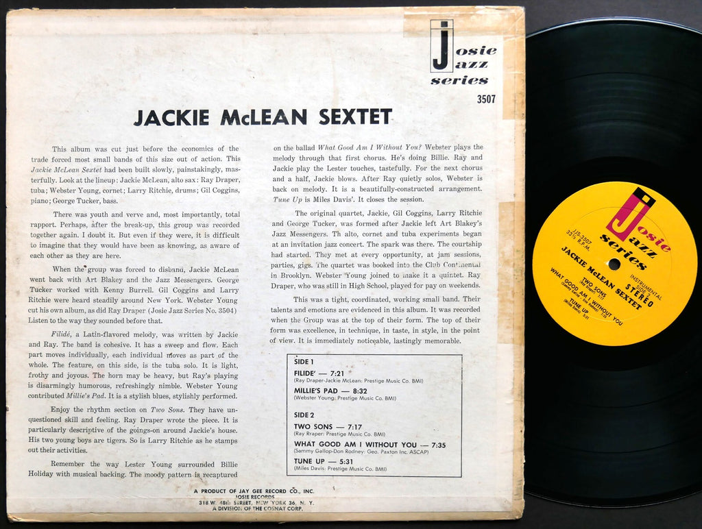 JACKIE MCLEAN Sextet LP JOSIE JJM 3507 US 1963 MONO Ray Draper George Tucker