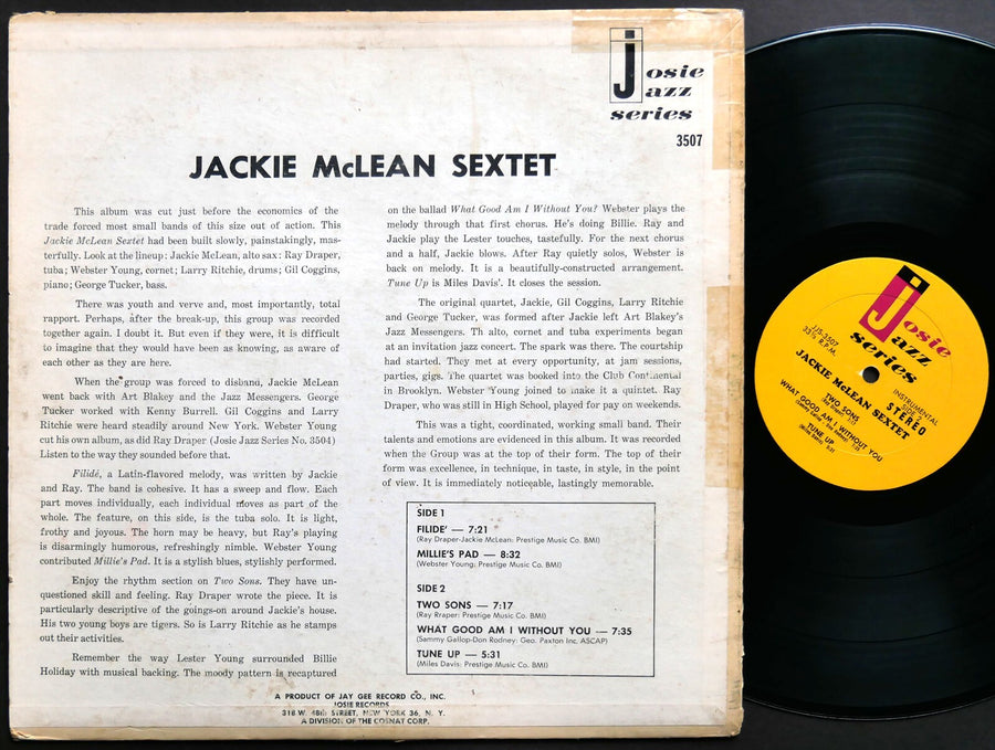 JACKIE MCLEAN Sextet LP JOSIE JJM 3507 US 1963 MONO Ray Draper George Tucker