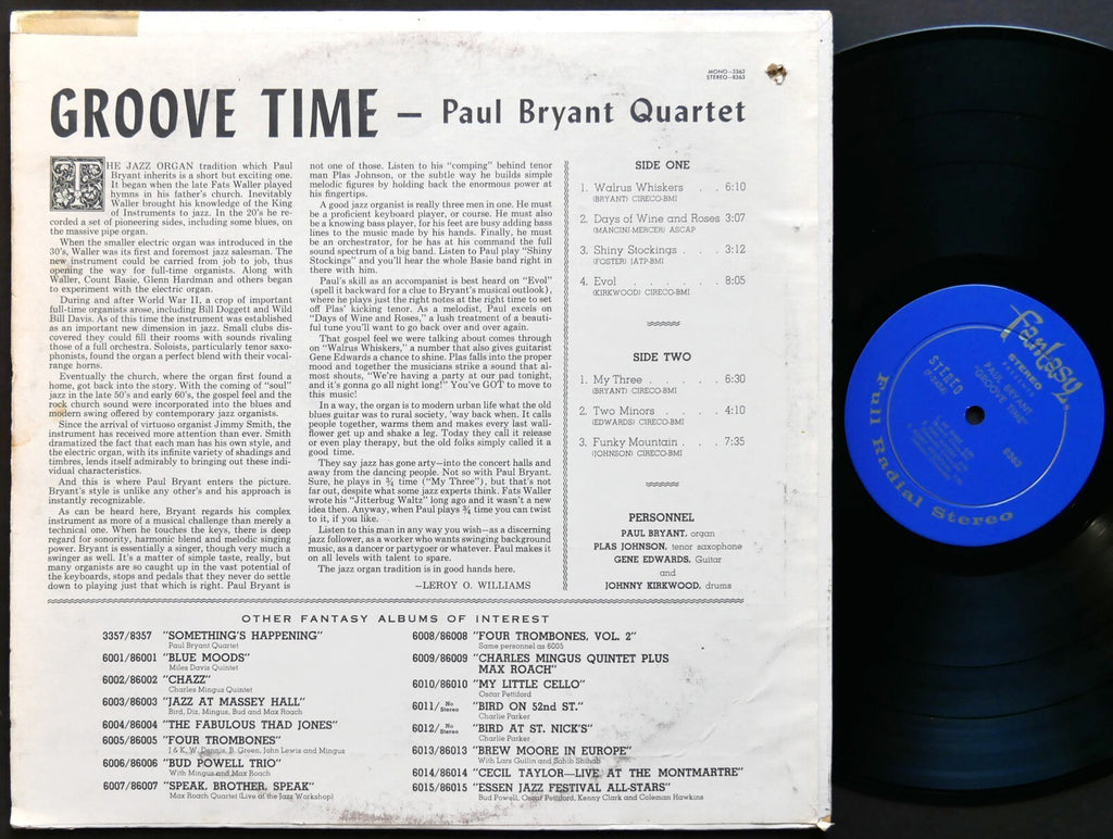 PAUL BRYANT Groove Time LP FANTASY 8363 US 1964 DG Plas Johnson Gene Edwards