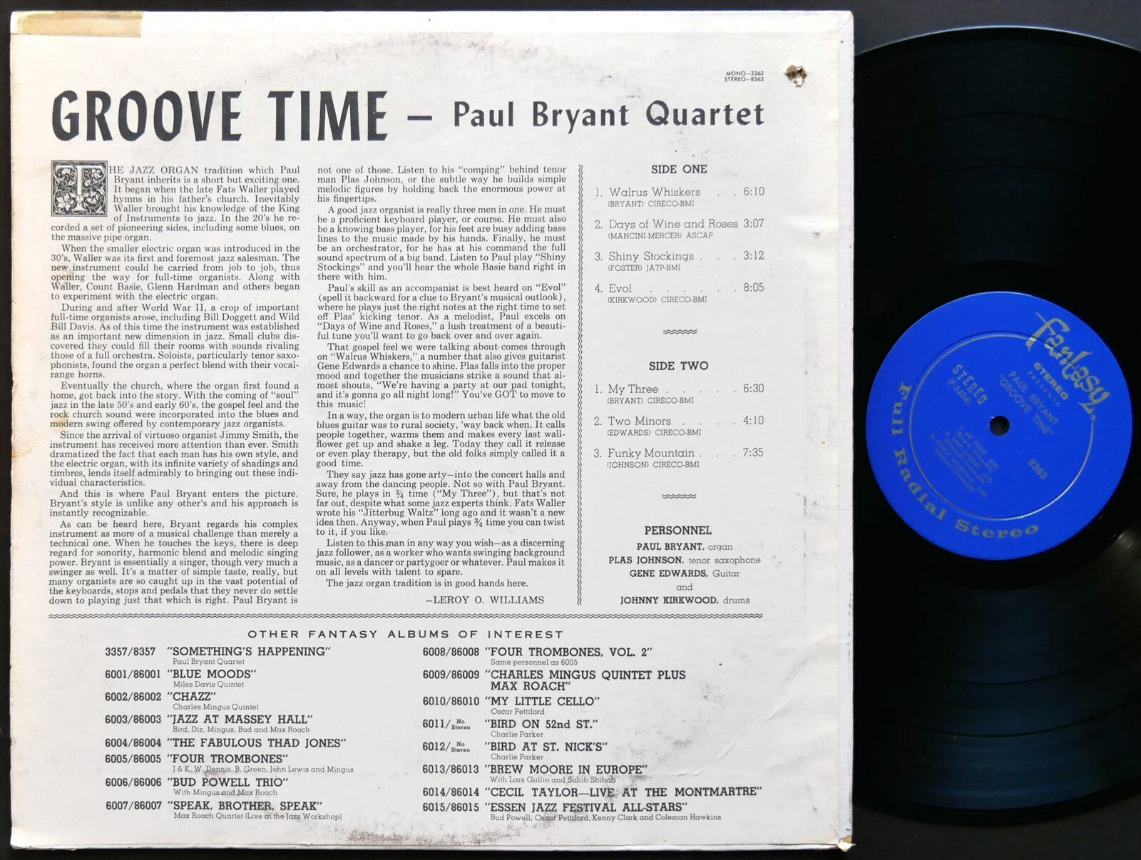 PAUL BRYANT Groove Time LP FANTASY 8363 US 1964 DG Plas Johnson Gene Edwards