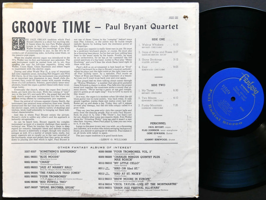 PAUL BRYANT Groove Time LP FANTASY 8363 US 1964 DG Plas Johnson Gene Edwards