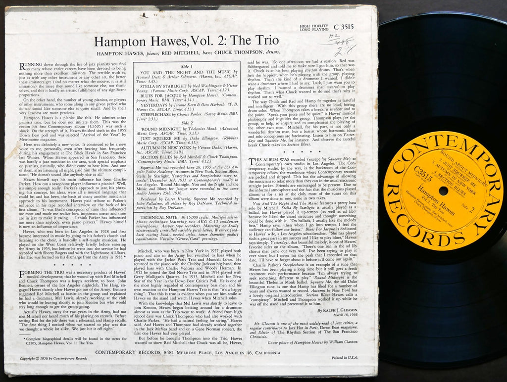 HAMPTON HAWES This Is Vol. 2 The Trio LP CONTEMPORARY C 3515 US '56 JAZZ DG MONO