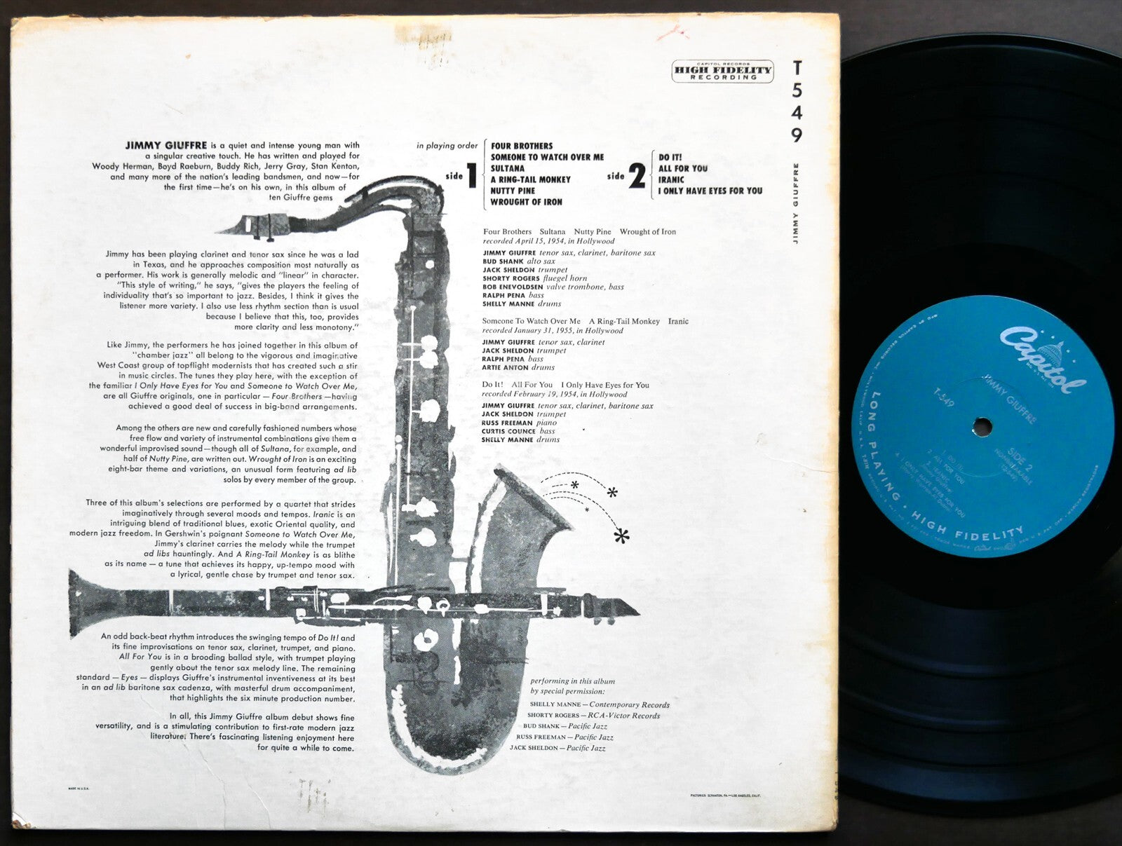 JIMMY GIUFFRE Self Titled CAPITOL RECORDS T 549 MONO Russ Freeman Curtis Counce