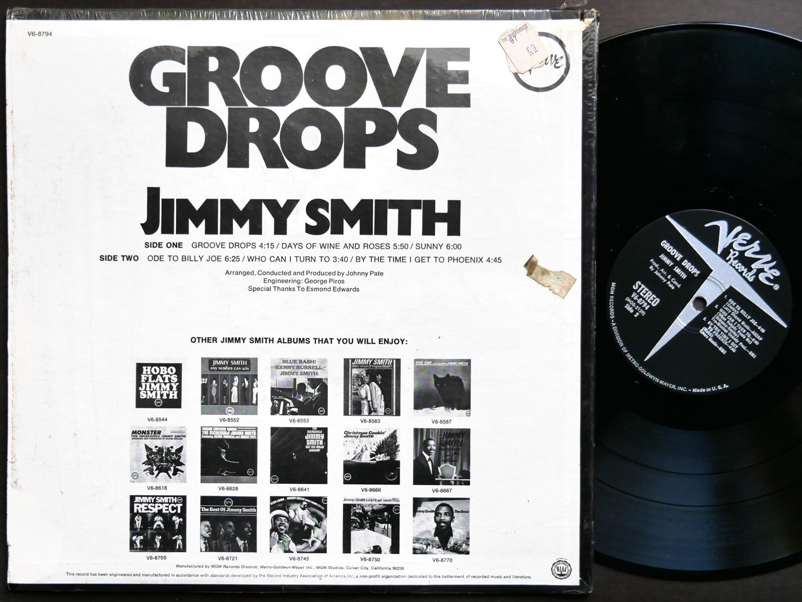 JIMMY SMITH Groove Drops LP VERVE RECORDS V6-8794 US 1969 JAZZ Johnny Pate