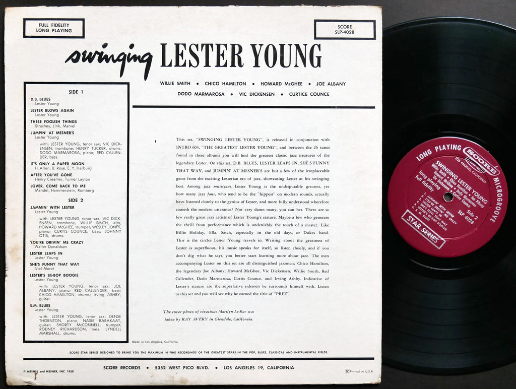 LESTER YOUNG HOWARD MCGHEE CHICO HAMILTON Swinging LP SCORE SLP-4028 DG MONO