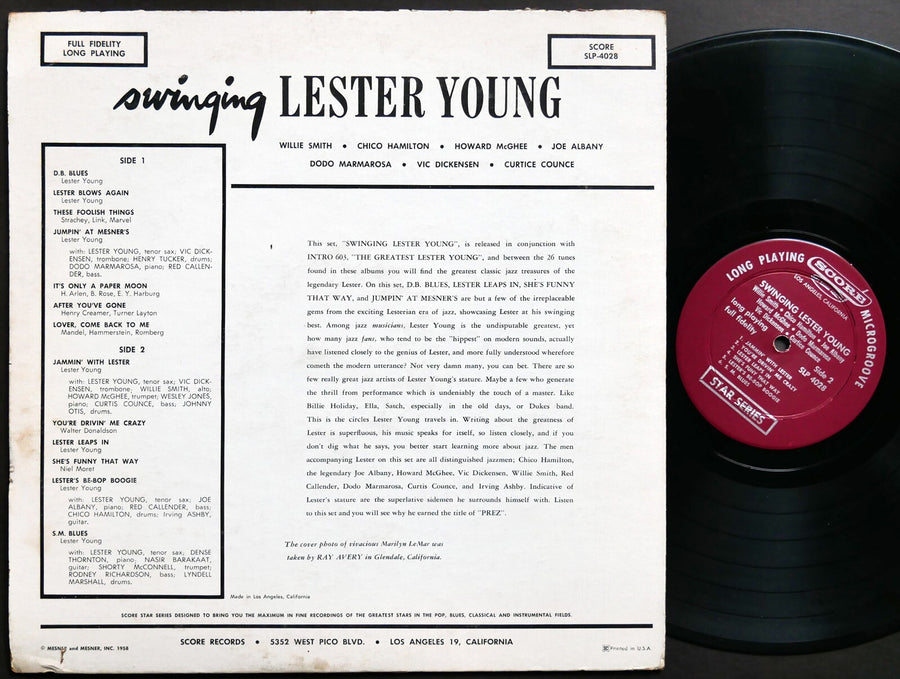 LESTER YOUNG HOWARD MCGHEE CHICO HAMILTON Swinging LP SCORE SLP-4028 DG MONO