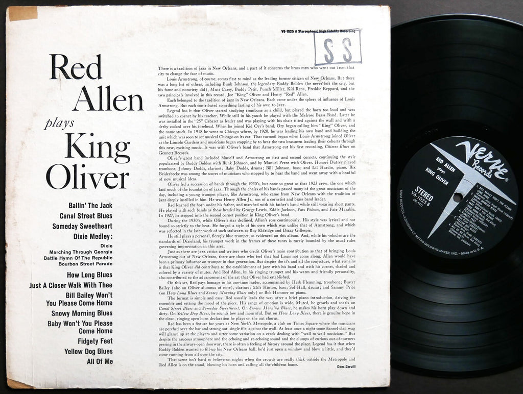 RED ALLEN Plays King Oliver VERVE RECORDS V6-1025 JAZZ