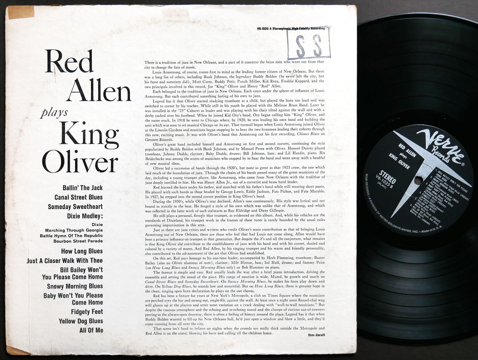 RED ALLEN Plays King Oliver VERVE RECORDS V6-1025 JAZZ