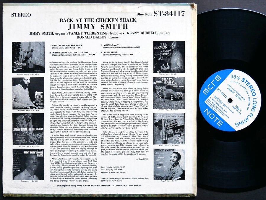 JIMMY SMITH Back At The Chicken Shack LP BLUE NOTE BST 84117 US 1963 NY EAR RVG