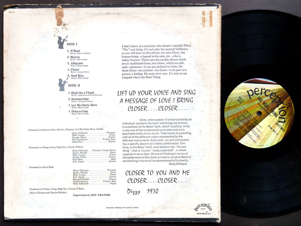 DIZZY GILLESPIE JAMES MOODY The Real Thing LP PERCEPTION PLP 2 US 1970 Jazz Funk