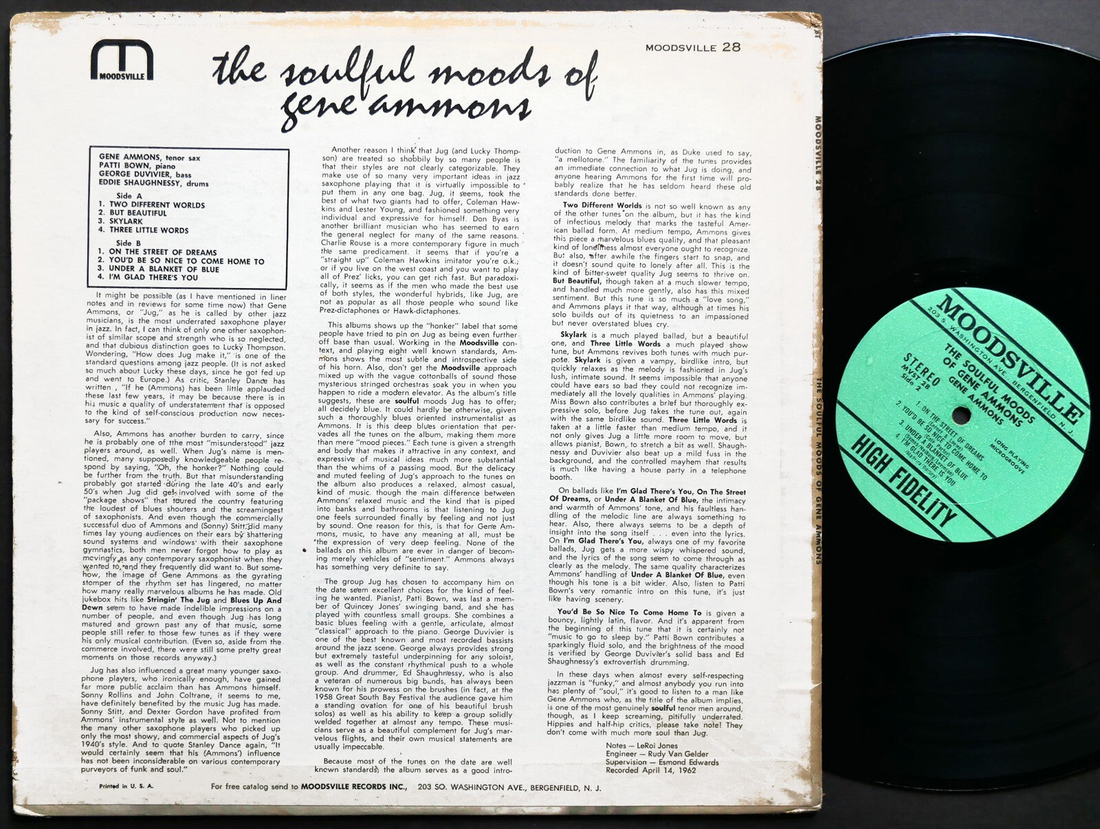 GENE AMMONS The Soulful Moods Of LP MOODSVILLE MVST 28 US 1963 RVG Patti Bown