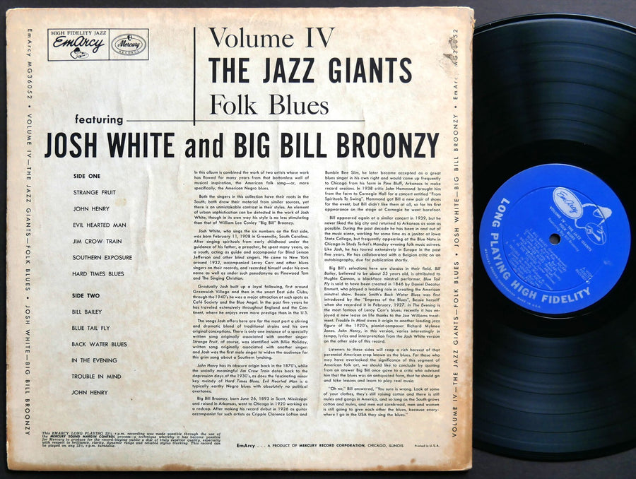 JOSH WHITE BIG BILL BROONZY Jazz Greats Vol 4 Folk Blues LP EMARCY MG-36052 MONO