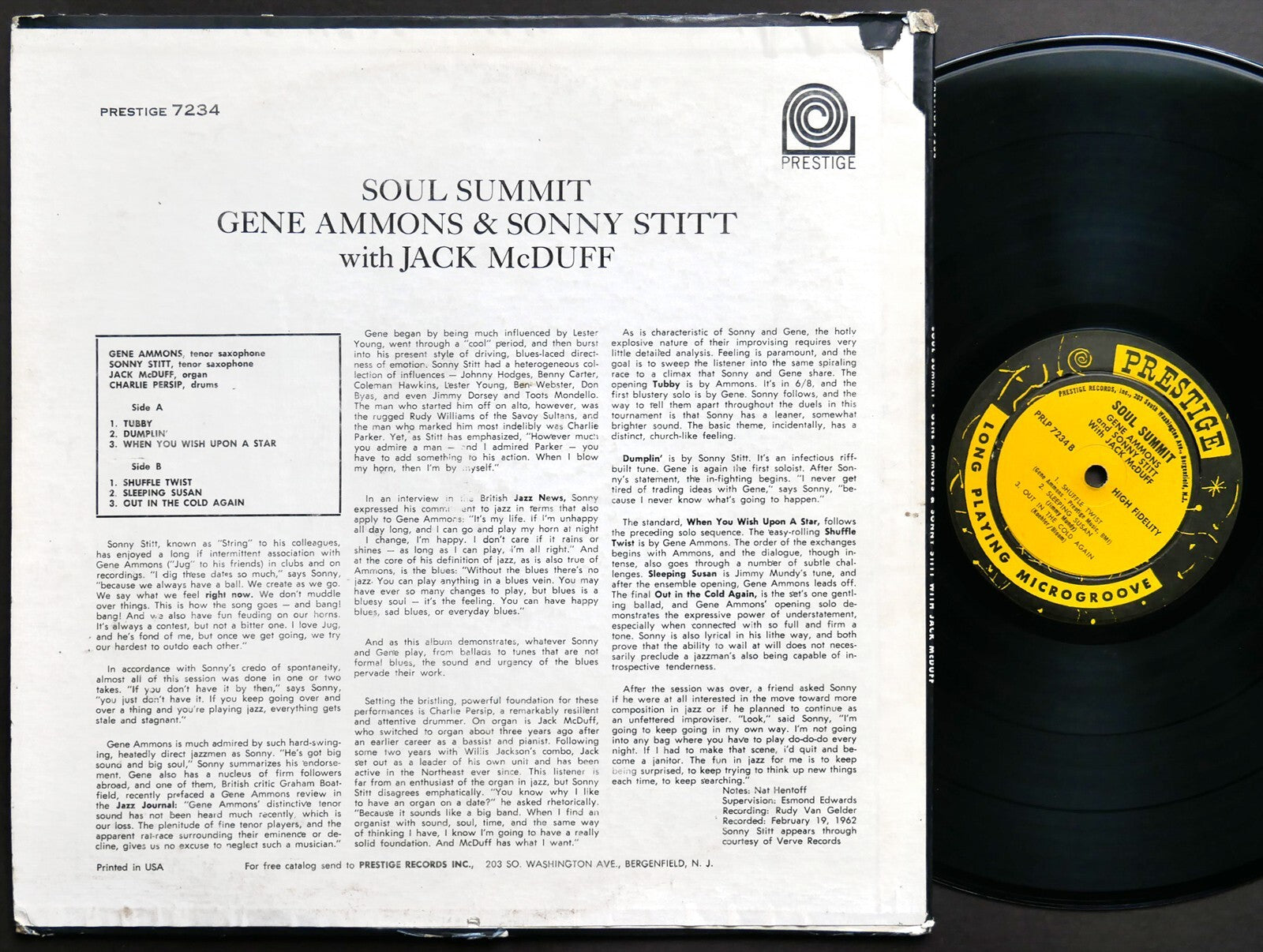 GENE AMMONS SONNY STITT JACK MCDUFF Soul Summit LP PRESTIGE PRLP 7234 US 1962 NJ