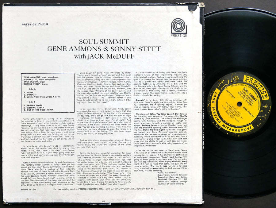 GENE AMMONS SONNY STITT JACK MCDUFF Soul Summit LP PRESTIGE PRLP 7234 US 1962 NJ