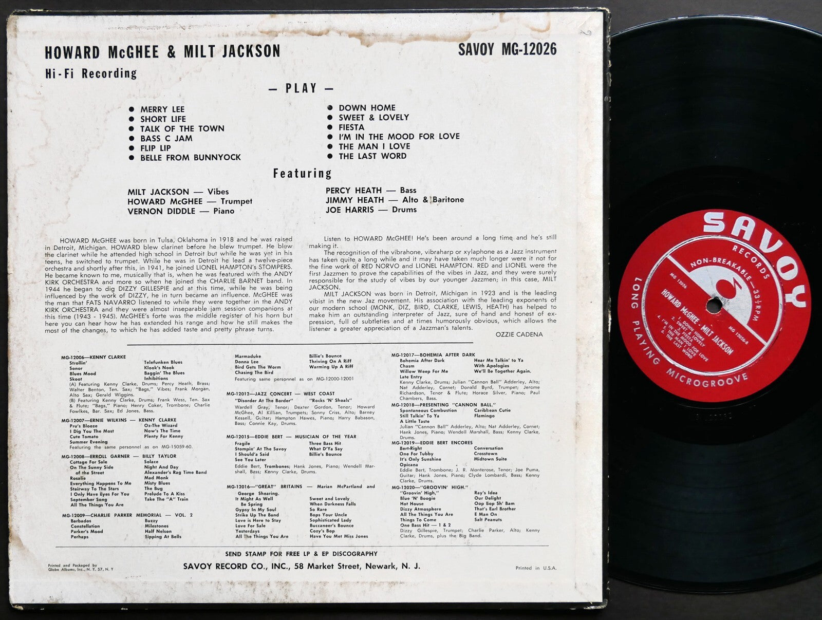 HOWARD MCGHEE Sextet MILT JACKSON SAVOY MG 12026 US 1955 RVG DG MONO Jimmy Heath