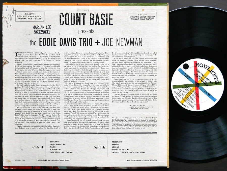 COUNT BASIE EDDIE DAVIS Trio + JOE NEWMAN LP ROULETTE R-52007 US 1958 DG MONO