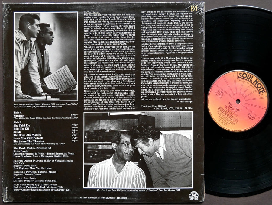 MAX ROACH Survivors LP SOUL NOTE SN 1093 ITALY 1984 JAZZ Chris Finckel