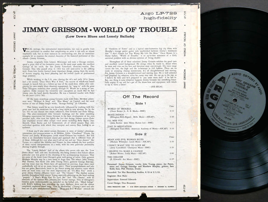 JIMMY GRISSOM World Of Trouble LP ARGO LP-729 US 1963 MONO Jazz Blues