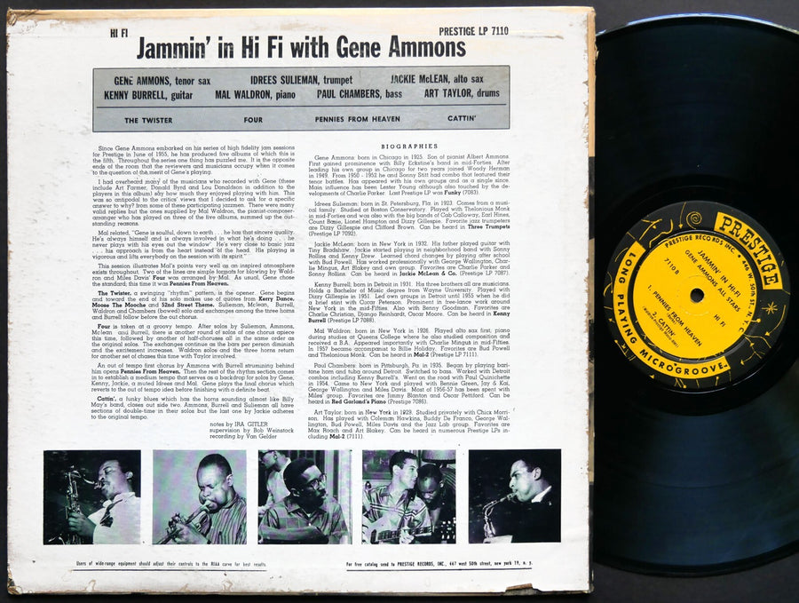 GENE AMMONS Jammin' In Hi Fi With LP PRESTIGE 7110 US 1957 DG MONO Jackie McLean