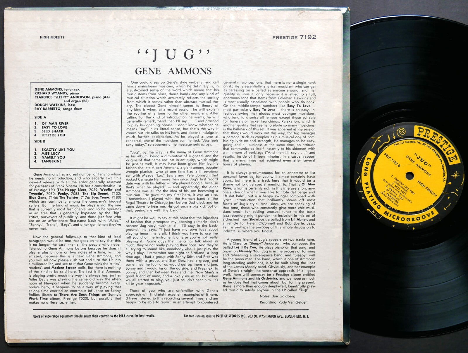 GENE AMMONS Jug LP PRESTIGE PRLP 7192 US 1961 NJ RVG DG MONO JAZZ Dough Watkins