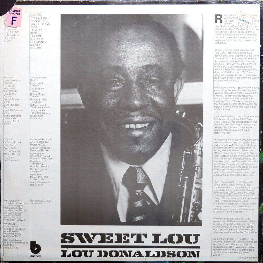 LOU DONALDSON Sweet Lou LP BLUE NOTE BN-LA259-G US 1974 Jazz Funk Bernard Purdie