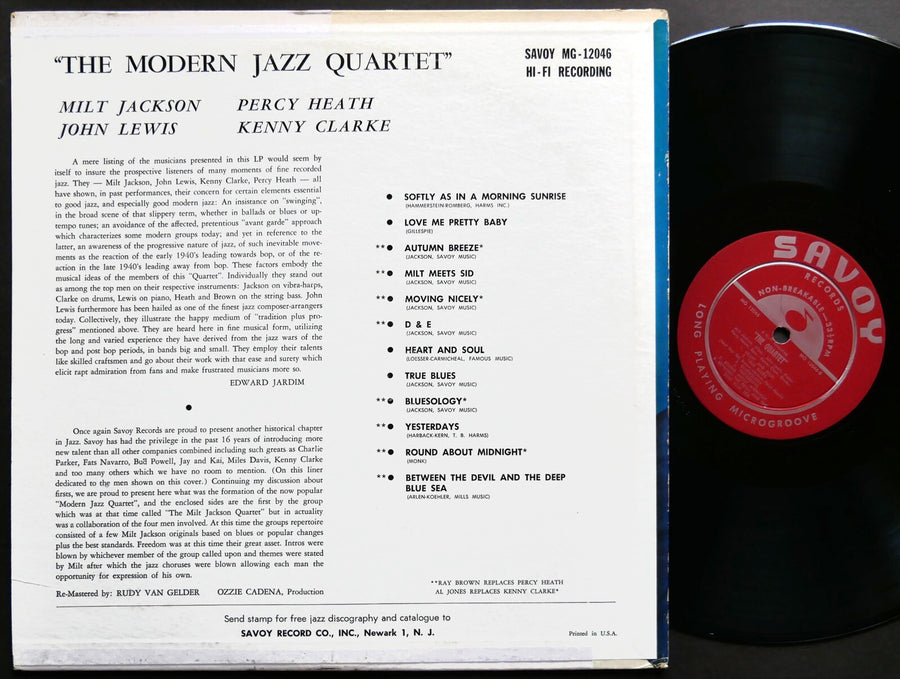 MODERN JAZZ QUARTET LP SAVOY MG 12046 US 1956 DG MONO Milt Jackson Ray Brown