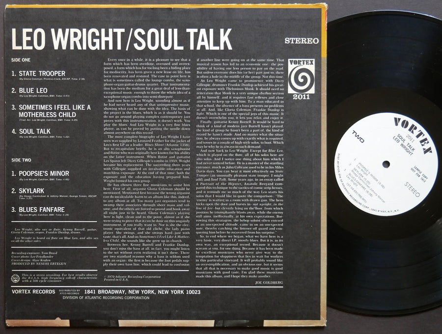 LEO WRIGHT Soul Talk LP VORTEX RECORDS 2011 US 1970 PROMO Jazz Kenny Burrell
