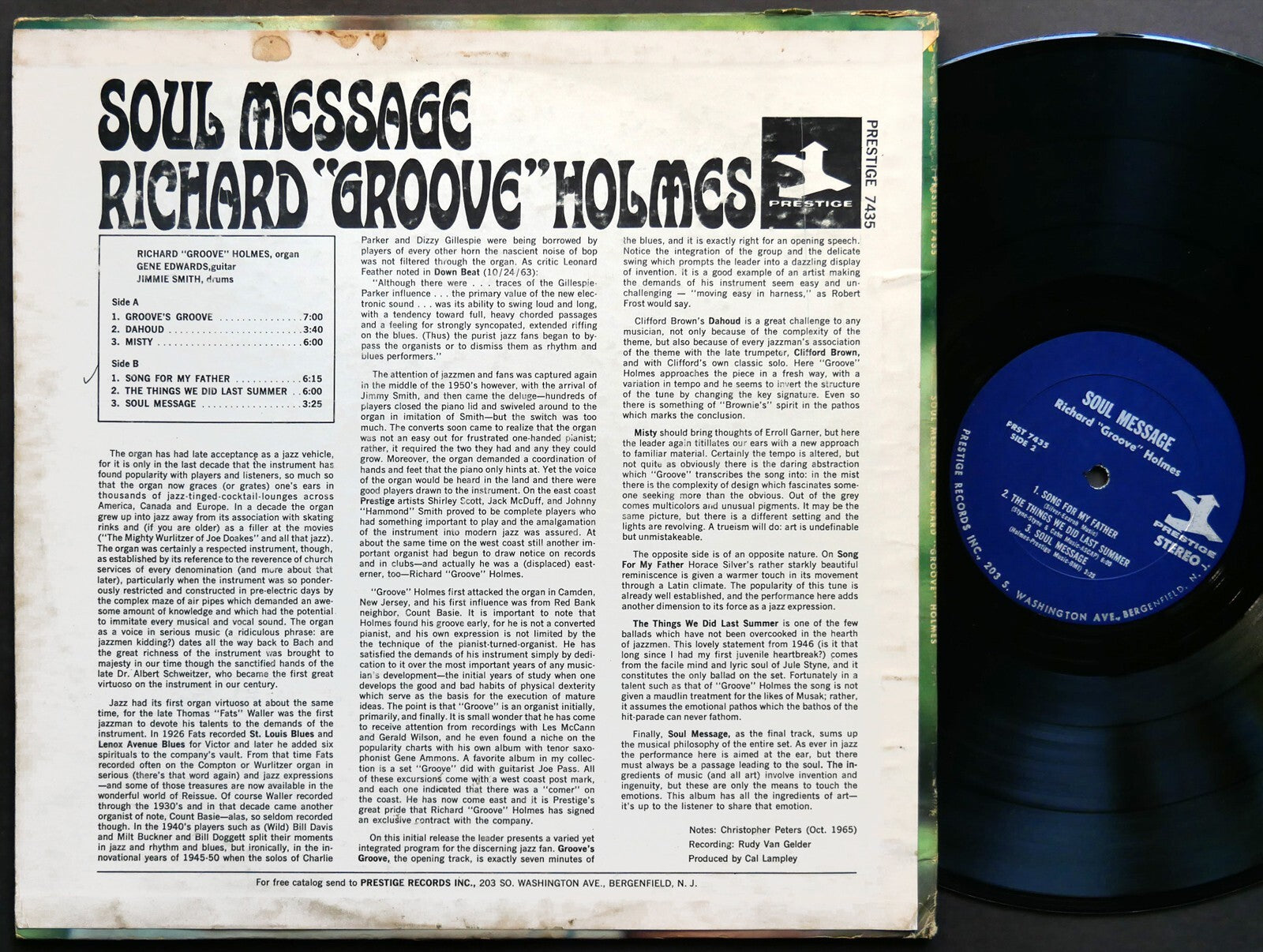 RICHARD GROOVE HOLMES Soul Message LP PRESTIGE PRST 7435 US 1965 RVG Jazz Funk